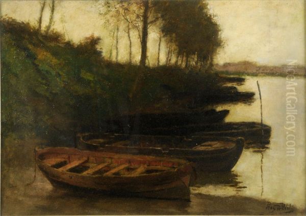 Barques Au Repos Oil Painting by Prosper De Wit