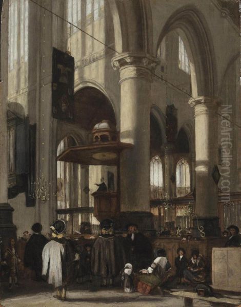 Interior Of The Oude Kerk In Delft Oil Painting by Emanuel de Witte