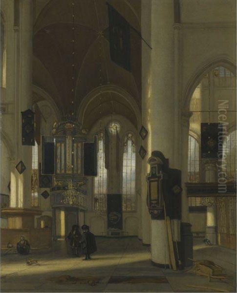 The Interior Of A Protestant Church Oil Painting by Emanuel de Witte