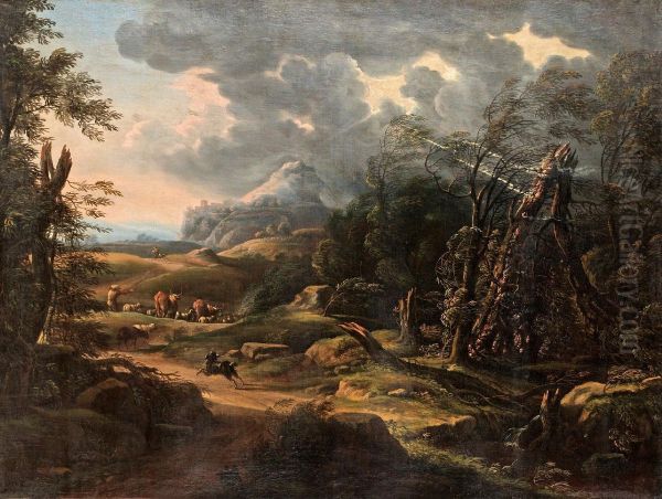 Circle Of 
Struck Of Lightning Oil Painting by Caspar Andriaans Van Wittel