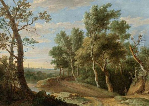 Paysage De Campagne Aux Alentours D'anvers Oil Painting by Caspar Andriaans Van Wittel