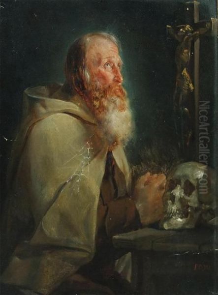 Saint Jerome En Meditation Oil Painting by Philip De Witte