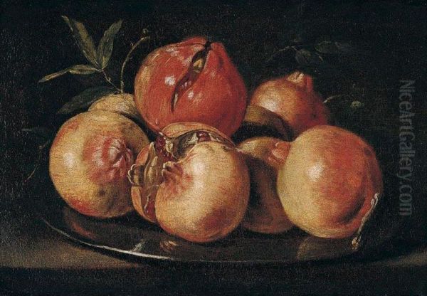 Still Life Of Pomegranates Upon A Pewter Dish Oil Painting by Juan de Zurbaran