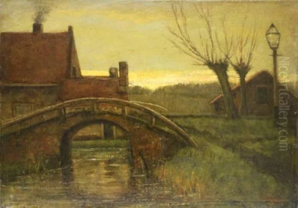 Bruggetje Over De Sloot Bij Boerderij Oil Painting by Willem de Zwart