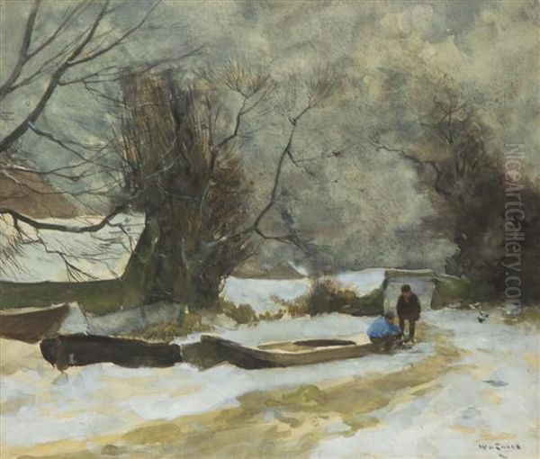 Winter Fishing Oil Painting by Willem de Zwart