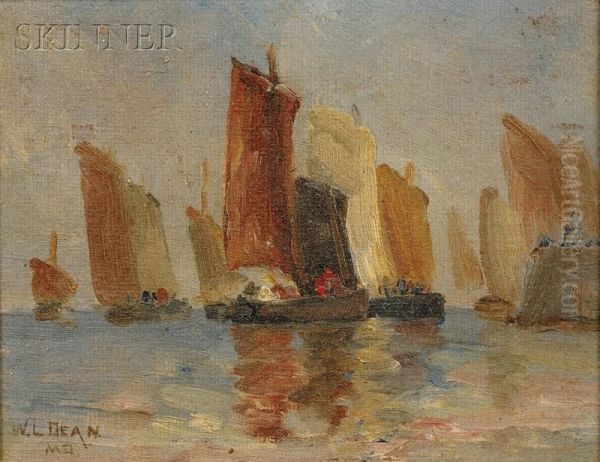 Study Of Sailboats Off The Coast Oil Painting by Walter Lofthouse Dean