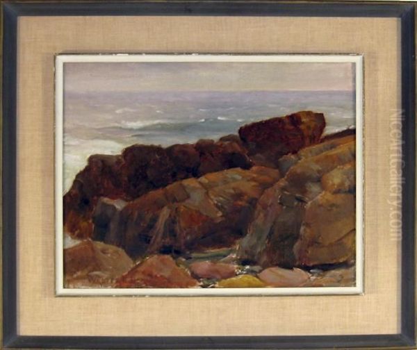 Rocky Shore Scene Oil Painting by Walter Lofthouse Dean