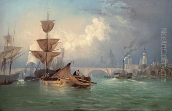 A View Of New London Bridge Oil Painting by Charles Deane