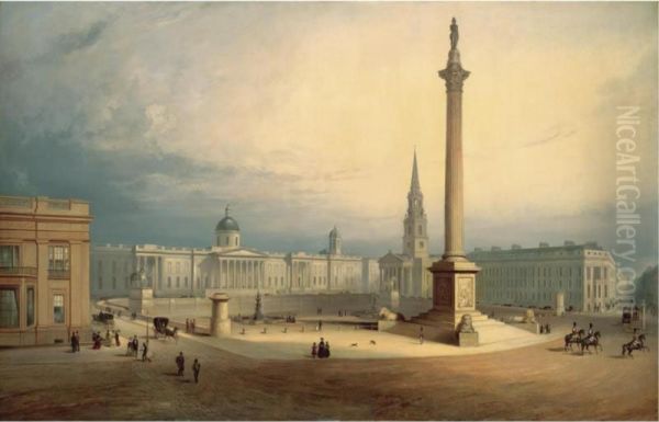 A View Of Trafalgar Square Oil Painting by Charles Deane