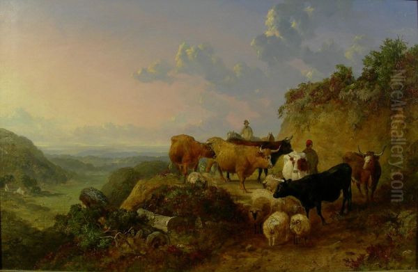 Herders In A Landscape Oil Painting by John Dearman Birchall