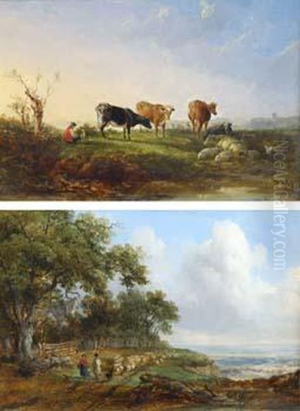 Cattle In A River Landscape Oil Painting by John Dearman Birchall