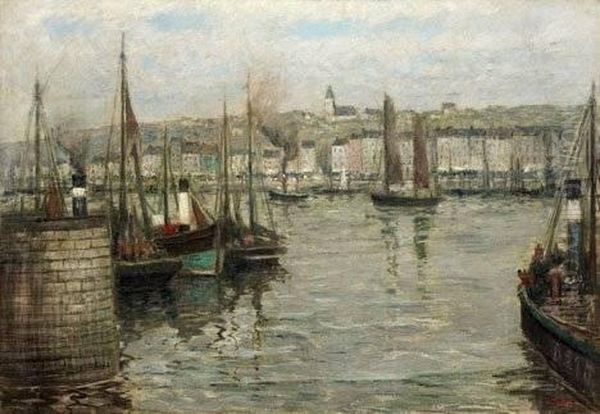 Fishing Boats In A Harbor Oil Painting by Henry Golden Dearth