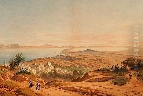 Carthage. Vue Prise Du Village De Sidi-bou-said Oil Painting by Alexandre Debelle