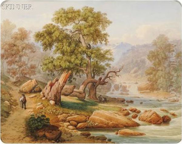 Figures By A Mountain Stream Oil Painting by Alexandre Debelle