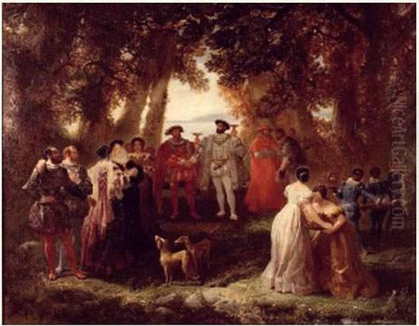 Henri Viii Et Francois 1er, Episode Du Camp Du Drap D'or Oil Painting by Francois Hippolyte Debon