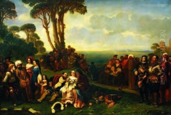 Festa Galante Nel Bosco Oil Painting by Francois Hippolyte Debon