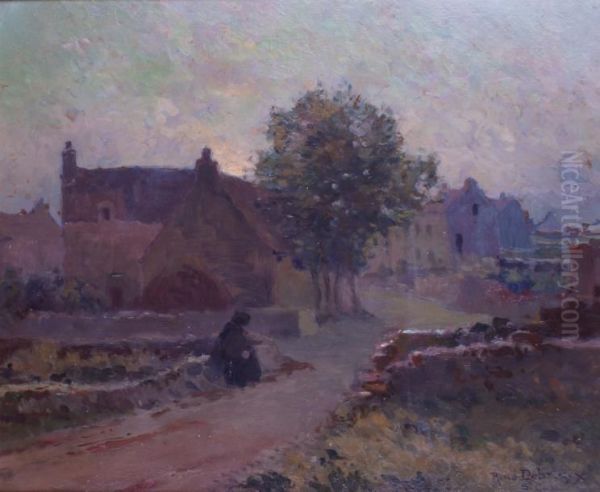 Le Village De St-cast En Bretagne Oil Painting by Rene Charles Louis Debraux