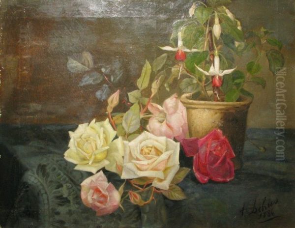 Roses Et Fuschias Oil Painting by Alexandre Debrus