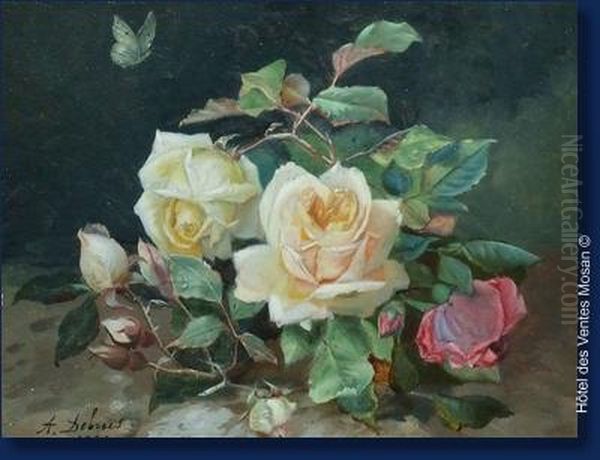 Roses Et Papillons Oil Painting by Alexandre Debrus