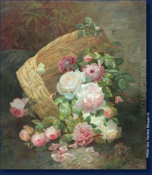 Corbeille De Roses Oil Painting by Alexandre Debrus