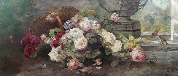 Le Panierde Roses Oil Painting by Alexandre Debrus