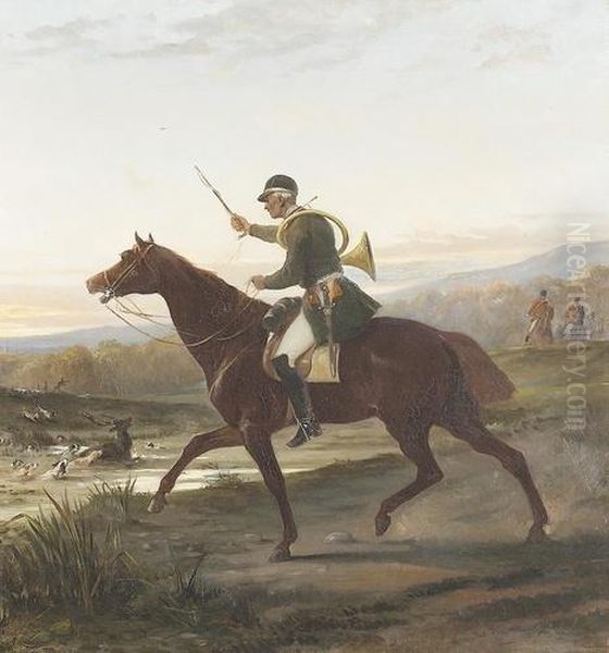 Auf Der Hirschjagd. Oil Painting by Alfred Decaen