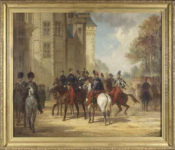 Treffen Hoher Offiziere Vor Einem Schloss Oil Painting by Alfred Decaen