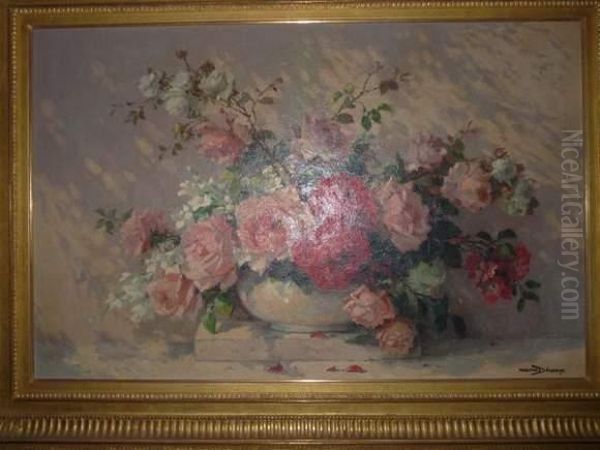 Vase De Roses Oil Painting by Maurice Decamps