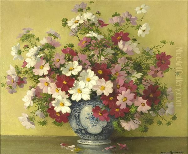 Summer Flowers In A Blue Vase Oil Painting by Maurice Decamps