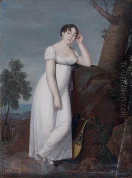 Portrait De Femme Dans Un Paysage Oil Painting by Dechateaubourg