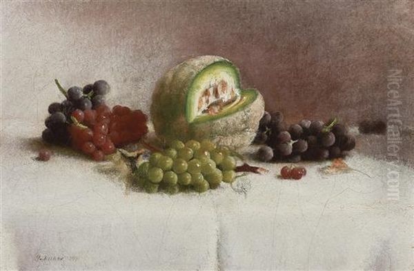 Still Life With Melon And Grapes Oil Painting by Joseph Decker