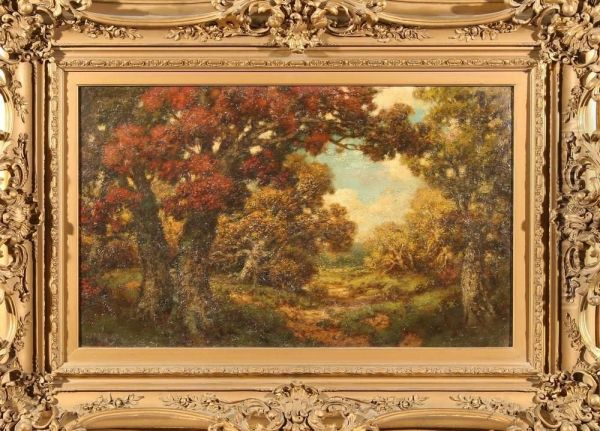 Autumn Landscape In The Forest Oil Painting by Robert Melvin Decker