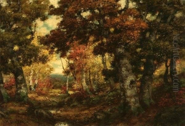 Autumn Wooded Landscape Oil Painting by Robert Melvin Decker