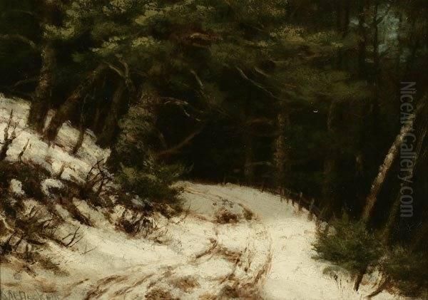 Path In Winter Landscape Oil Painting by Robert Melvin Decker