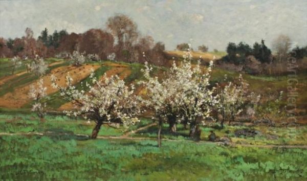 Pommiers En Fleurs A Montigny Sur Loing Oil Painting by Alexandre Defaux