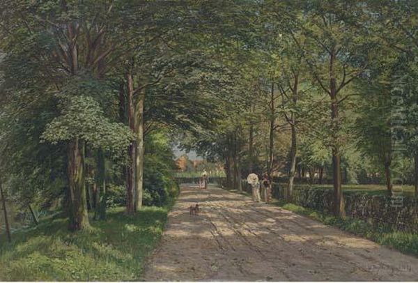 A Stroll Along A Sunlit Avenue Oil Painting by Wilhelm Degode