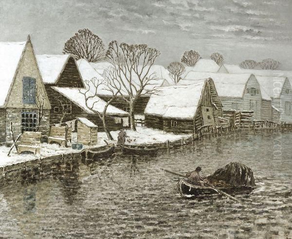 Une Vue A Broek Sur Waterland En Hiver Oil Painting by William Degouve de Nuncques