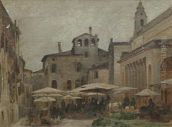 A Market In A Piazza Oil Painting by Georg Dehn