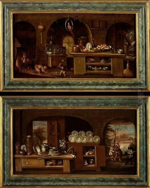 Interno Di Cucina Con Vasellame E Nani Oil Painting by Alessandro B. Deho