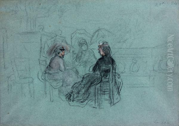 Trois Femmes Sur Une Terrasse Oil Painting by Alfred Dehodencq