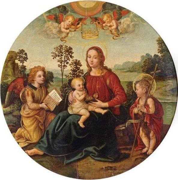 Madonna And Child With The Young Saint John The Baptist And Angels Oil Painting by Raffaellino del Garbo