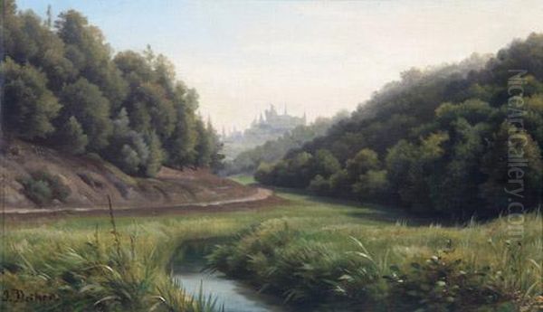 Blick Auf Schloss Braunfels In Hessen, Im Vordergrund Weite Bewaldete Landschaft Oil Painting by Johannes Christian Deiker