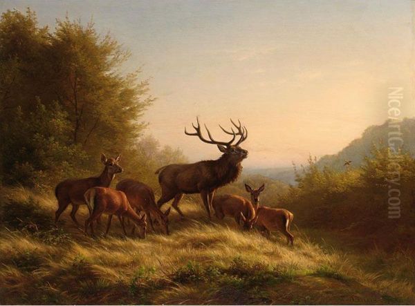 Deer In A Landscape Oil Painting by Johannes Christian Deiker