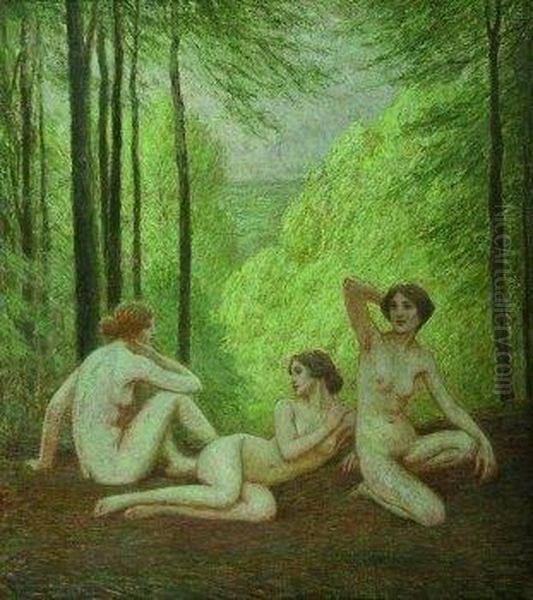 Drei Junge Frauen Im Fruhlingswald Oil Painting by Hans Deiters