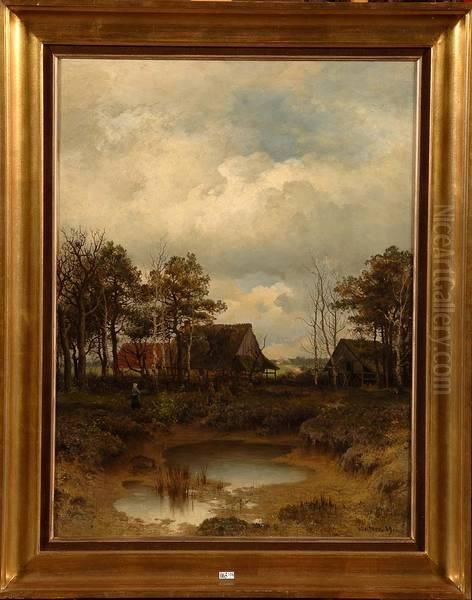 Paysage Anime A La Ferme Oil Painting by Heinrich Deiters