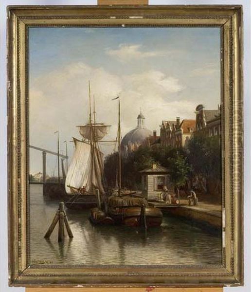 Barques Sur Le Canal Oil Painting by Heinrich Deiters