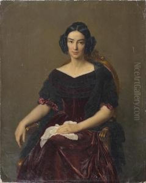 Portrait De La Comtesse Caroline De Verges Nee Caroline Brochant De Villiers (1806 - 1860) Oil Painting by Francois Louis Dejuinne