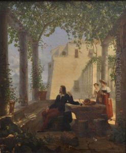 La Maison Du Tasse A Sorrente Oil Painting by Francois Louis Dejuinne