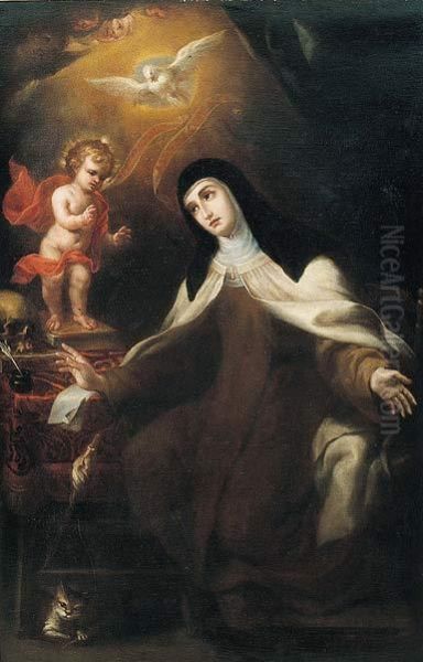 Aparicion Del Nino Jesus A Sta. Teresa Oil Painting by Alonso Il Sordillo Del Arco