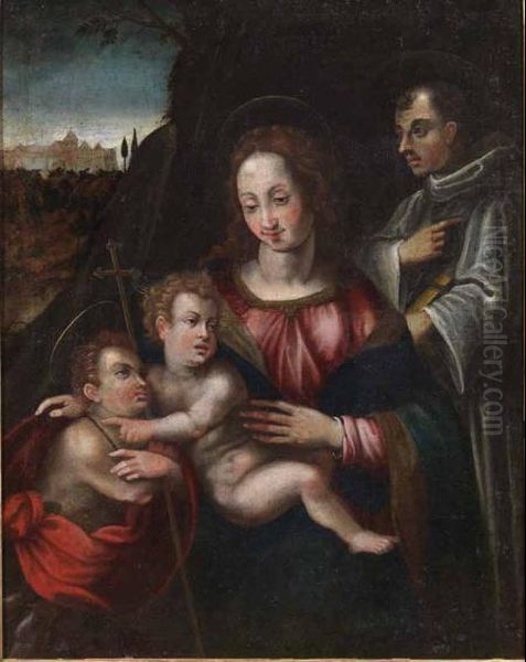 Madonna Con Bambino, San Giovannino E 
 Un Santo Oil Painting by Francesco Brini Active Florence